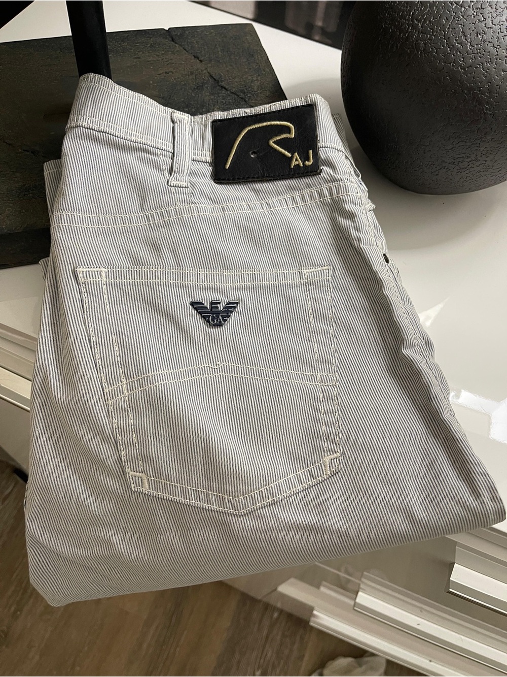 Armani Jeans Light Gray/Blue Striped Pants